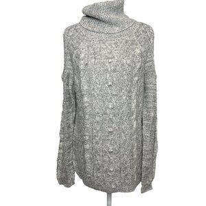 Chelsea28 Gray Chunky Knit Cold Shoulder Turtleneck Sweater Small